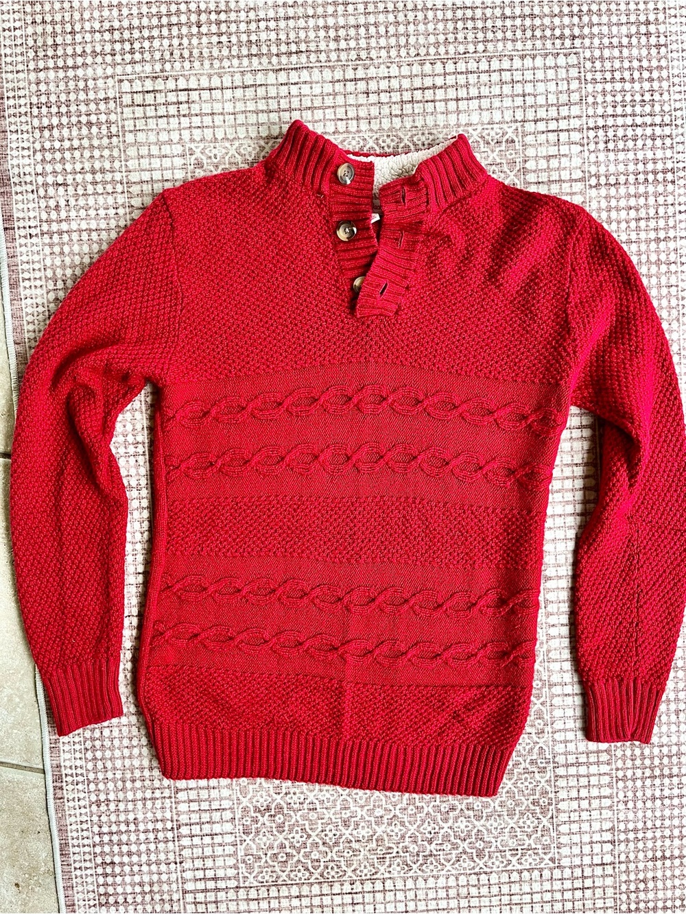 Cat & Jack Cardigan Red Pullover Knit 3 Button Down Collar Long Sleeve Boys L